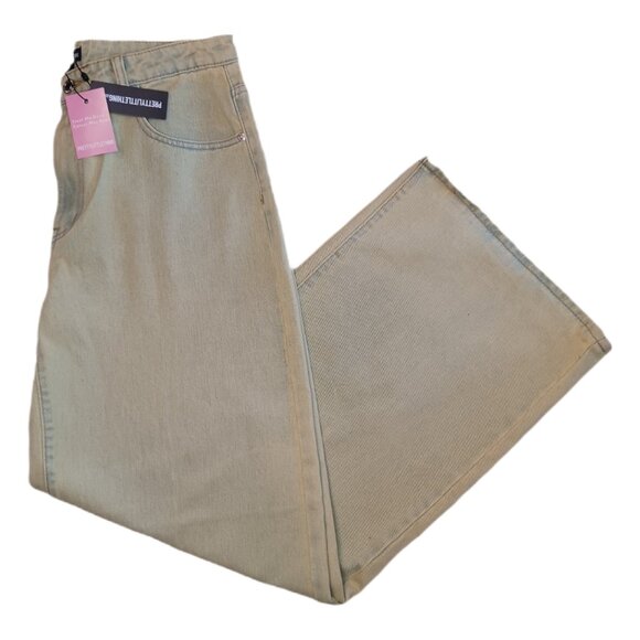 Pretty Little Thing Womens Size 8 Jeans Vintage Wash Wide Leg Low Rise Jeans Y2K - Picture 1 of 10